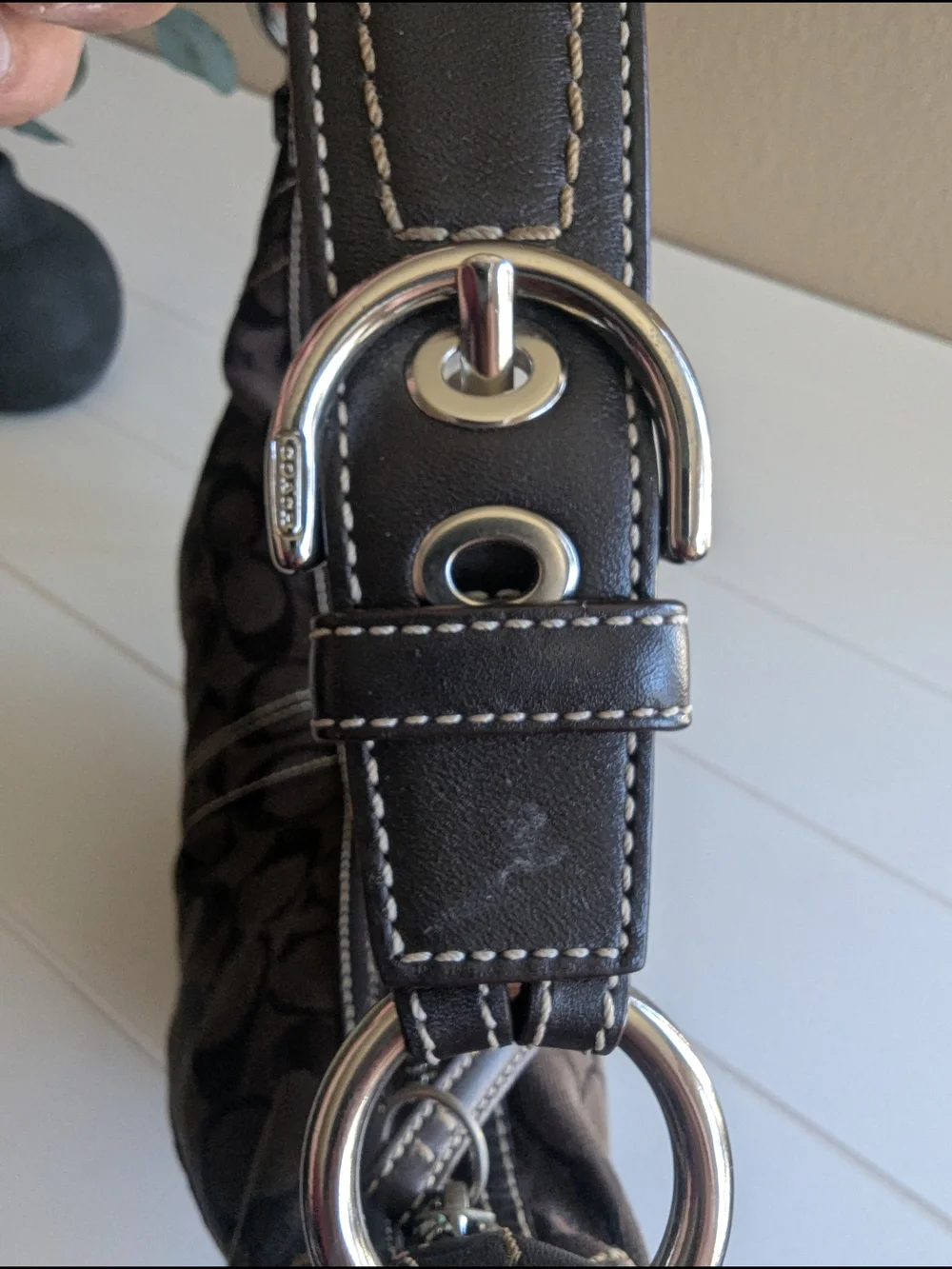 Vintage Coach SohoSignature Canvas HoboShoulder Bag in chocolate brown.